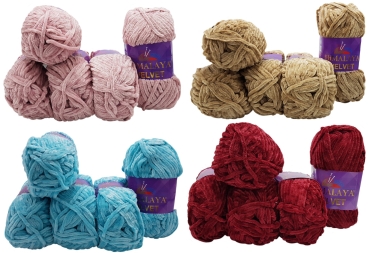 Himalaya Velvet 5 x 100g Micro-Polyester Strickwolle , Babywolle samtig 500 Gramm Wolle